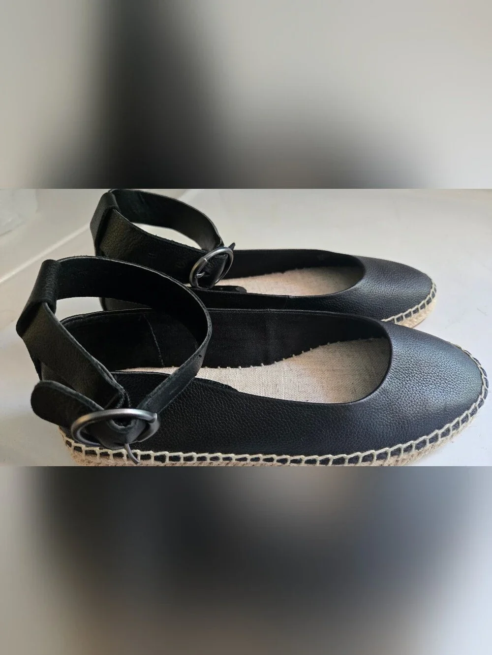 Splendid Black Espadrille Flats Ankle Strap Jute Sole Minimalist Shoes Size 6